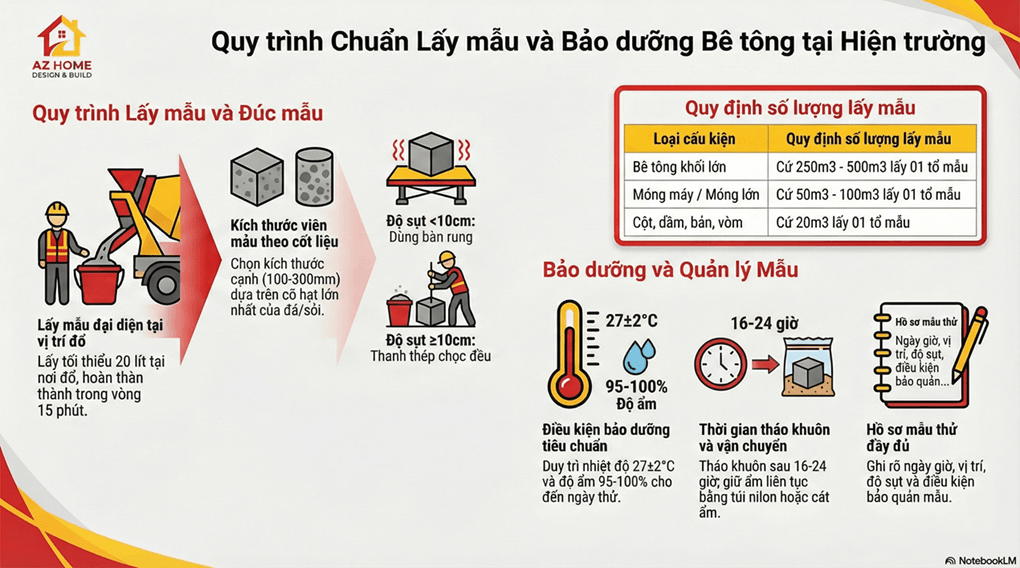 Quy trình lấy mẫu và bảo quản bê tông tại hiện trường